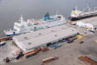 The Africa Mercy and its dock space in the Port of Douala.