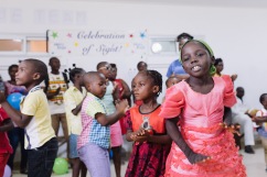 Pediatric eye patients dancing at their Celebration of Sight.